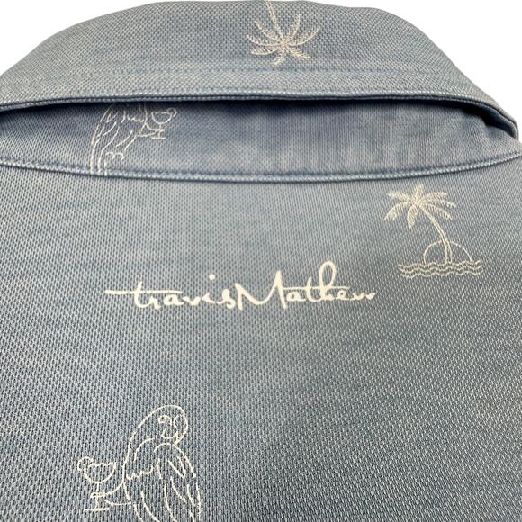 Travis Mathew Men’s Palm Tree Parrot Polo Shirt XL Blue Print Golf Casual Sporty - Picture 4 of 10